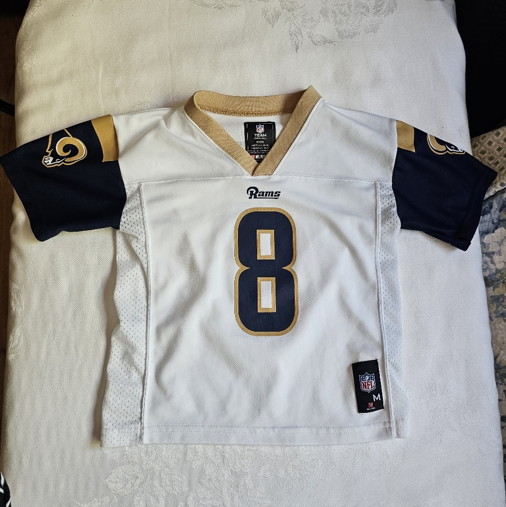 NFL Rams Jersey White and Blue Official Licensed Bradford #8 sz M 5-6 yr